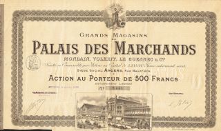 France Grand Stores & Palaces Angers Stock Certificate 1898 Rare photo