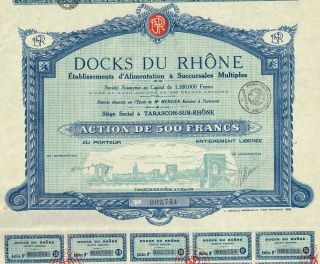 France The Docks Of Rhone Stock Certificate 1930 photo