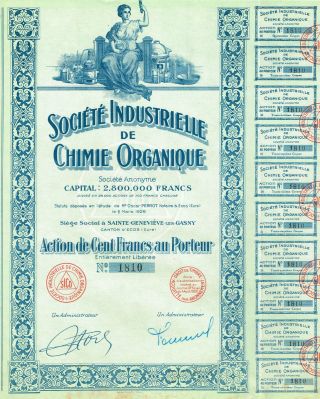 France Organic Chemistry Company Stock Certificate 1926 photo