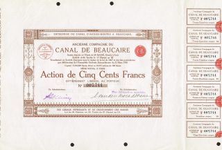 France Beaucaire Canal Company Stock Certificate photo
