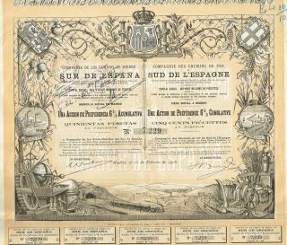 Spain South Spain Railroad Stock Certificate 1908 Madrid photo