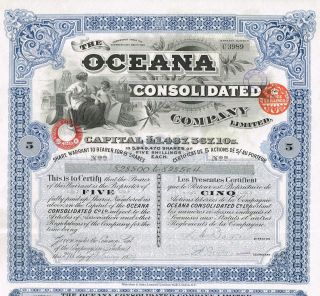 England Holding Co Stock Certificate 1929 Oceana 5 Sh photo