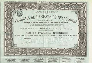 France Bellecombe Abbey Products Company Stock Certificate 1900 photo
