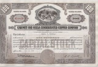 Calumet And Hecla Consolidated Copper Company. . . . .  1950 Stock Certificate photo