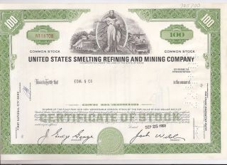 United States Smelting Refining And Mining Company. . . .  1968 Stock Certificate photo