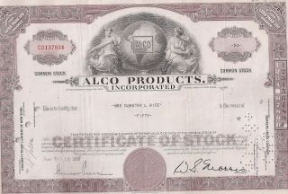 Alco Products Incorporated. . . . . .  1951 Stock Certificate photo