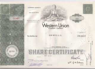 The Western Union Telegraph Company. . . . . .  1968 Stock Certificate photo