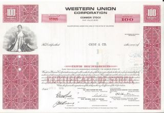 Western Union Corporation. . . . . .  1970 Stock Certificate photo
