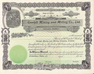 Guelph Mining And Milling Co.  Ltd. . . . . . .  Early 1900 ' S Unissued Stock Certificate photo