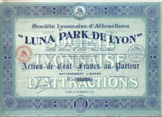 France 1921 Luna Park Lyon Attractions Company 100 Francs Uncancelled Coupons photo