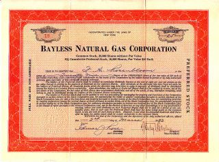 Bayless Natural Gas Corporation Ny 1933 Stock Certificate photo