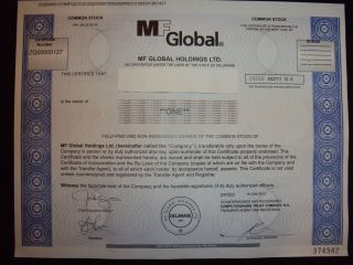Mf Global Stock Certificate photo
