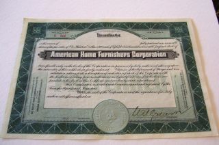 American Home Furnishers Corporation Stock Cert.  B 922,  923 And 924 Norfolk,  Va. photo