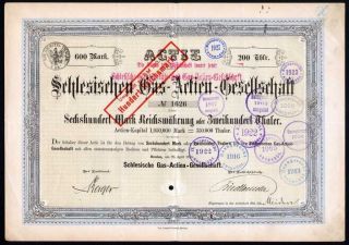Germany 1874 Silesian Gas Share 200 Thaler / 600 Mark Canceled Bond Stock photo