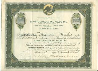 Stock: Esparto - Lincoln Oil Fields Co.  ; Sacramento,  Yolo,  Placer Counties Ca 1921 photo