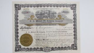 1922 T.  A.  Mitchell Oil Co Stock Certificate Uncancelled 20 El Dorado 4 Shares photo