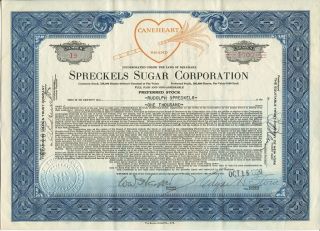 Rare Vintage Hawaii Stock Certificate: Spreckels Sugar Corporation photo