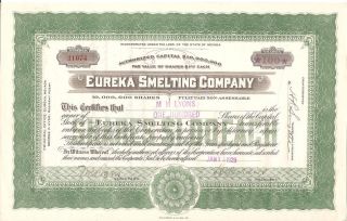 Eureka Smelting Company Of Nevada 1929 100 Shares Stock Certificate photo