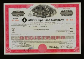 Oil : Arco Pipe Line Company (now Arco / Bp) Old Bond Certificate Dd 1975 photo
