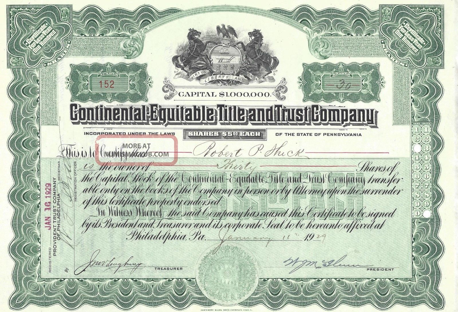 Continental - Equitable Title And Trust Company. . . . . 1929 Stock ...