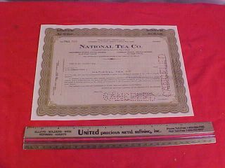 National Tea Company Stock Certificate Suitable For Framing photo