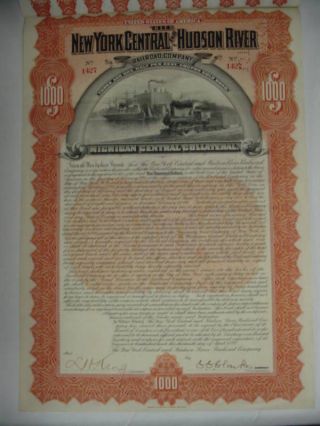 1898 N.  Y Central & Hudson River Railroad Bond Stock Certificate Rr photo