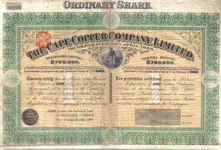 Uk Gb Bond 1908 Cape Copper Co 6% 1 Share £2 Deco Coupons Uncancelled photo