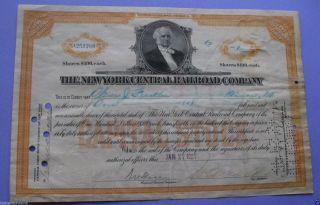 Stock Certificate For The York Central Railroad 1927 photo