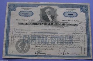 Stock Certificate For The York Central Railroad 1959 photo