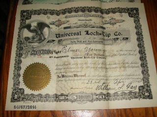 1928 Dated Universal Lock=tip Co.  25 Shares Preferred Stock photo