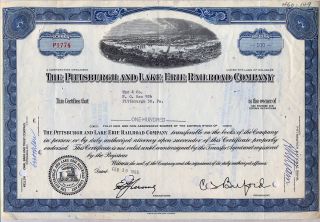 Pittsburgh & Lake Erie Railroad Company Stock Certificate Blue photo