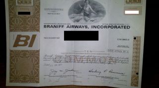 Braniff Stock Certificate photo