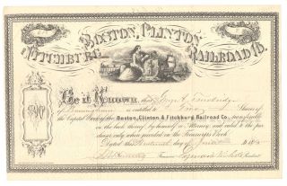 Boston,  Clinton,  Fitchburg Railroad Co.  Year 1875 Usa Share photo