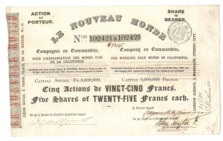 Le Nouveau Monde Company En Comanditte Gold Mines In California 1880 photo