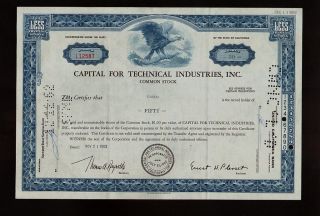 Capital For Technical Industries Inc Ca Old Stock Certificate Dd 1962 photo