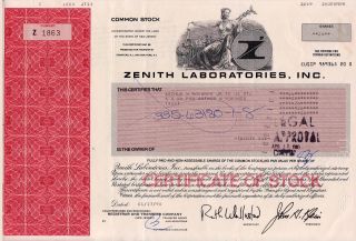 Stock Certificate - Zenith Laboratories Inc 1990 photo