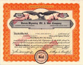 Stock Certificate - Uintah - Wyoming Oil & Gas Company 1971 photo
