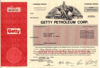 Stock Certificate - Getty Petroleum 1995 photo