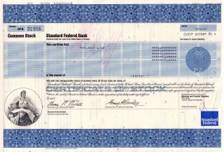 Stock Certificate - Standard Federal Bank 1993 photo
