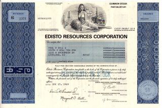 Stock Certificate - Edisto Resources Corporation 1989 photo