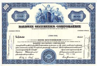 Stock Certificate - Baldwin Securities Corp.  1966,  Belonged To Lehman Brothers photo