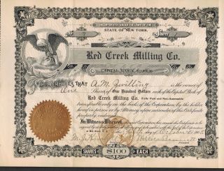 Red Creek Milling Co.  Red Creek Ny 1905 Stock Certificate Wayne County Ny State photo