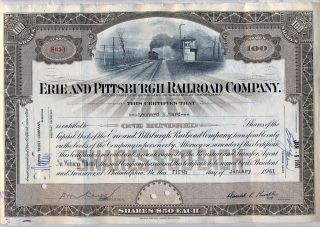 Erie And Pittsburgh Railroad Company Stock Certificate Pennsylvania photo