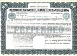 Indianapolis Crawfordsville Danville Electric Railway Stock Certificate Railroad photo