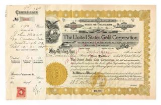 Vintage 1915 United States Gold Corporation Capital Stock Certificate 150 Shares photo