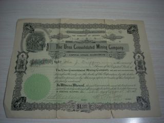 The Ures Conslidated Mining Company Certificate 1908 - The Territory Of Arizona photo
