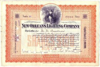 Orleans Lighting Company Stock Certificate Jersey photo