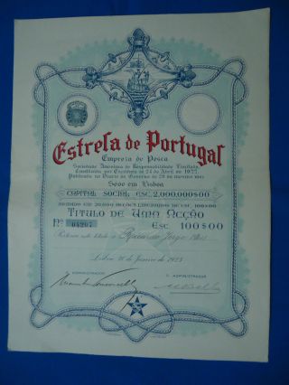 Portugal Share Estrela Pesca Fishing 100 Escudos 1923 Look Scans photo