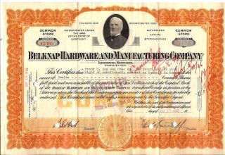 12 Sh 1935 Old Canceled Stock Certificate Belknap Hardware & Mfg Co Frank H App photo
