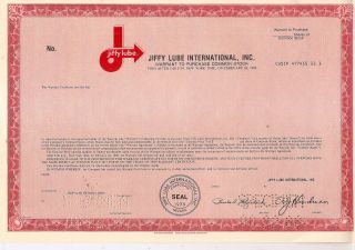 1988 Specimen Jiffy Lube International Warrant/stock Certificate photo